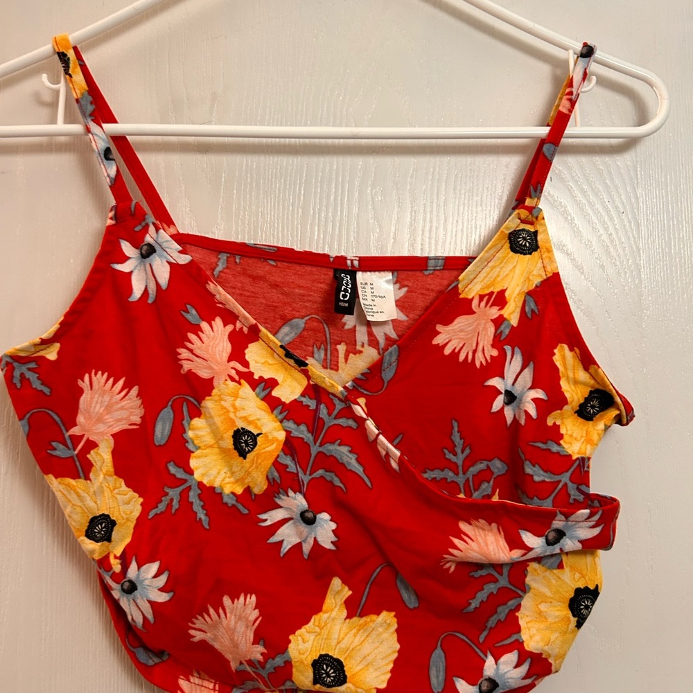H&M Red and Gold Wrap Crop Camisole